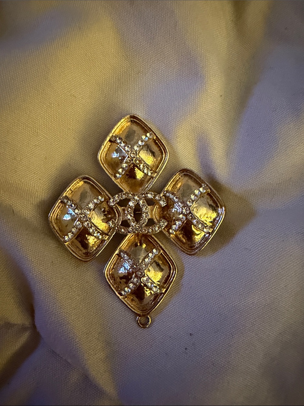 Cc Gold-Tone Crystal Diamond Pendant - Designer Style
